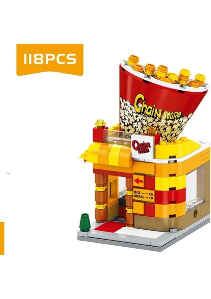 NO.6050 Stili Moc Sokak Görünümü Şehir Serisi Içecek Kahve Fast Food Pizza Ayakkabı Mağazası Model Bakkallar Yapı Taşları Set Oyuncaklar Çocuklar (Yurt Dışından)