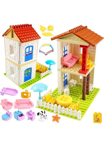 LXF-YD-136-2 Stili Dıy Aksesuarları Tuğla Ağaç Ev Taban Plakası Pencere Ev Kanepe Mobilya Büyük Parçacık Büyük Boy Yapı Taşları Doğum Günü Çocuk Oyuncak (Yurt Dışından)