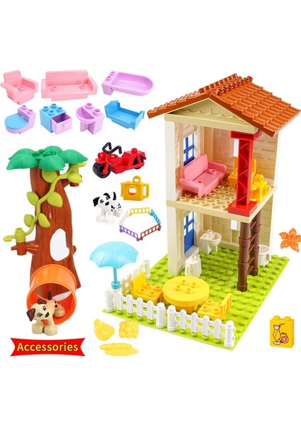 LXF-YD-136-2 Stili Dıy Aksesuarları Tuğla Ağaç Ev Taban Plakası Pencere Ev Kanepe Mobilya Büyük Parçacık Büyük Boy Yapı Taşları Doğum Günü Çocuk Oyuncak (Yurt Dışından)