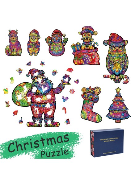 Noel Kardan Adam-M Stili Noel Noel Baba 3D Ahşap Yapboz Hayvan Yapboz Hediye Paketleme Kutusu Aldult Noel Yapboz Çocuklar Noel Oyuncak Hediyeler (Yurt Dışından)