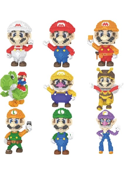 7105-KUTU Stili 9 Model Mini Süper Mario Bros Luigi Yoshi Waluigi Blokları Çocuklar Eğitici Mikro Mario Cosplay Yapı Tuğlası Oyuncaklar (Yurt Dışından)