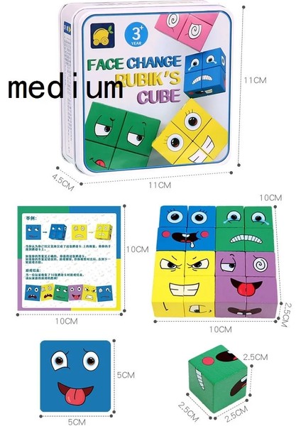 Koyu Gri Tarzı Yenı Ahşap Bulmaca Montessori Anksiyete Stres Giderici Oyuncaklar Çocuklar Çocuklar Için Yüz Değişen Yapı Taşları Karikatür Küp Tahta Oyunu (Yurt Dışından)