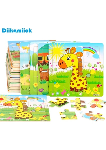 KW-816 Stili Satış 9 Parça Ahşap Bulmaca Biliş Hayvanlar ve Araçlar Yapboz Anaokulu Çocuk Eğitici Oyuncaklar Bebek Ahşap Oyuncak Hediyeler (Yurt Dışından)