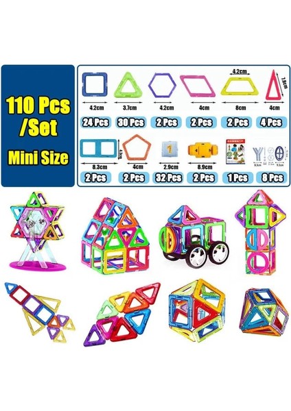 Mini 110 Adet Set Stili 3D Manyetik Oyuncaklar Mıknatıs Tasarımcısı Inşaat Seti Mini ve Büyük Boy Model Yapı Taşları Çocuklar Için Eğitici Oyuncaklar (Yurt Dışından)