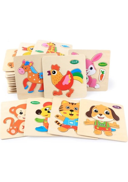 16 Ördek Stili Montessori Ahşap 3D Bulmaca Yapboz Oyuncaklar Çocuklar Için Karikatür Hayvan Araç Ahşap Bulmacalar Zeka Çocuklar Bebek Eğitici Oyuncak (Yurt Dışından)
