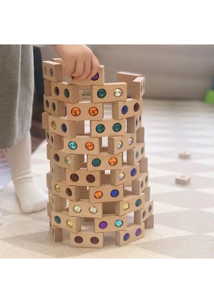 Tek Mücevher 32 Adet Tarzı Ahşap Oyuncak Mücevher Blokları Gökkuşağı Istifleme Jenga Blokları Oyuncaklar Doğal Ahşap Bloklar Çocuk Blokları Eğitici Houten Speelgoed (Yurt Dışından)