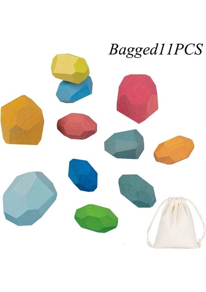 K-Bagged 11PCS Tarzı Çocuk Ahşap Renkli Taş Denge Yapı Taşları Eğitici Oyuncak Yaratıcı Iskandinav Tarzı Istifleme Oyunu Gökkuşağı Ahşap Oyuncak Hediye (Yurt Dışından)