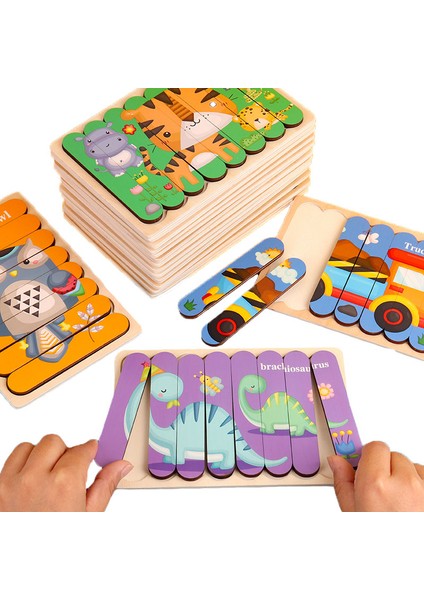 WT091 Kelebek Stili Hayvan Ahşap Bulmaca 3D Çocuklar Için Çift Taraflı Bulmacalar Hikayesi Yapboz Montessori Eğitici Oyuncaklar Çocuklar Için Yıllar (Yurt Dışından)