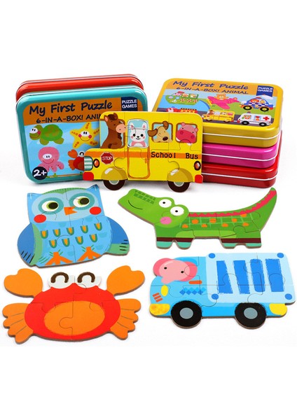 Araba Tarzı Artoon 3D Demir Kutu Ahşap Animaltraffic Bebek Bulmacalar Eğitici Oyuncak Ahşap Bulmaca Yapboz Oyuncak Çocuklar Için Hediye (Yurt Dışından)