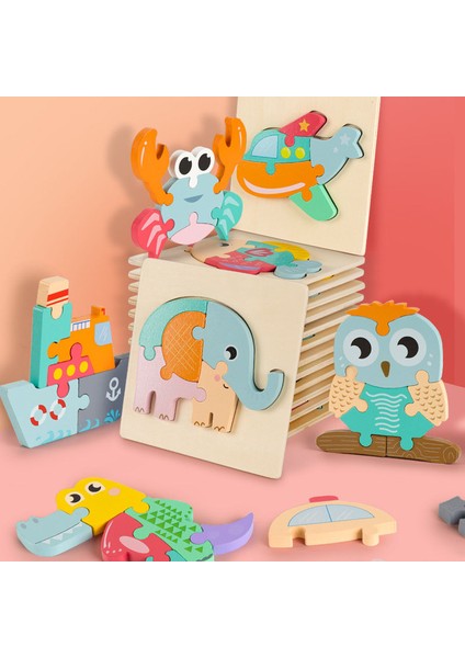 Plane Style 3D Ahşap Bulmaca Bebek Montessori Oyuncaklar Toddlers Çocuk Erken Eğitim Karikatür Hayvan Zeka Bulmaca Yapboz Yüksek (Yurt Dışından)