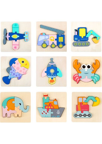 Plane Style 3D Ahşap Bulmaca Bebek Montessori Oyuncaklar Toddlers Çocuk Erken Eğitim Karikatür Hayvan Zeka Bulmaca Yapboz Yüksek (Yurt Dışından)