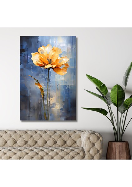 Tekli Dikey Kanvas Duvar Tablosu Dekoratif Turuncu Çiçek