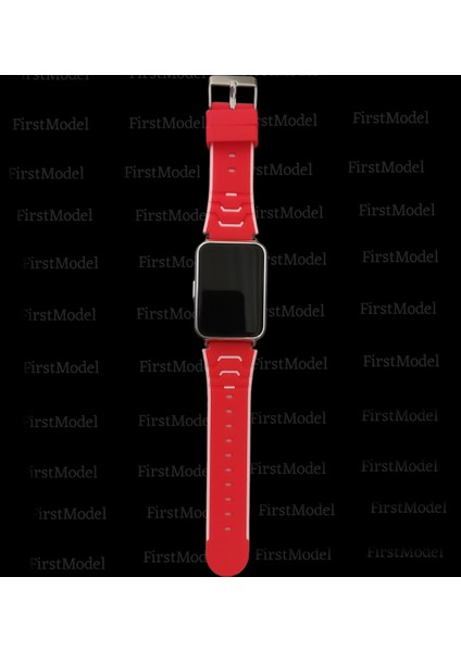 Huawei Watch Fit Uyumlu Renkli Silikon Kordon Pim Çevirici Aparatı ile Birlikte Kırmızı Düz Çizgili