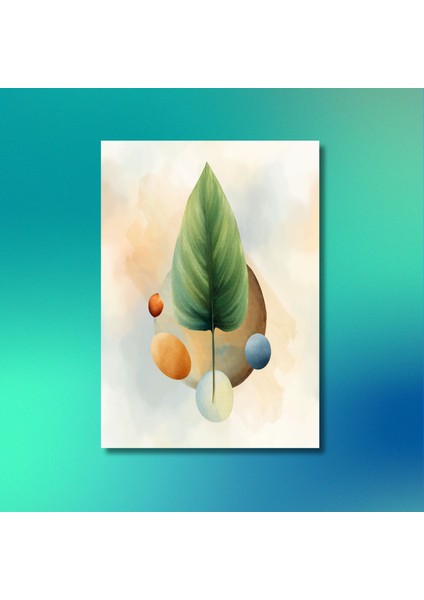 Tekli Dikey Kanvas Duvar Tablosu Soyut Oval Şekil ve Yaprak modelleri
