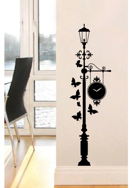 Park Lambası Kelebekler ve Duvar Saati Duvar Dekor Sticker 35 x 120 cm modelleri