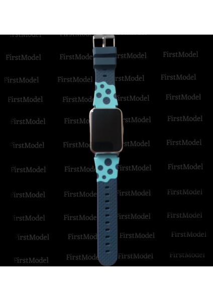 Huawei Watch Fit Uyumlu Renkli Silikon Kordon Pim Çevirici Aparatı ile Birlikte Mavi Benekli
