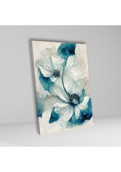 Tekli Dikey Kanvas Duvar Tablosu Modern Mavi Beyaz Çiçekler fiyatları