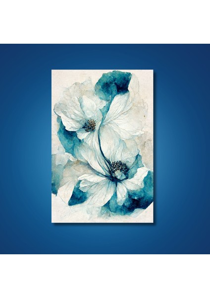Tekli Dikey Kanvas Duvar Tablosu Modern Mavi Beyaz Çiçekler modelleri