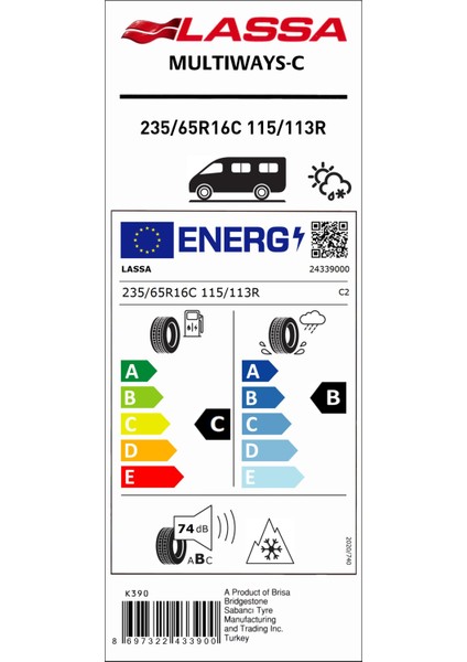 235/65 R16C 115/113R 8Pr Multıways-C M+S 4 Mevsim Hafif Ticari Lastiği (Üretim Yılı: 2024)