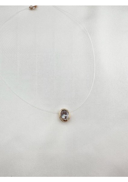 Gold Oval Taş Detaylı Hayalet Ip Kolye