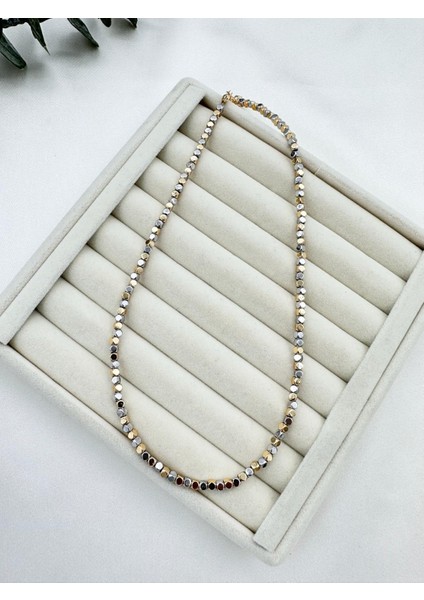 Gold ve Silver Mix Yassı Topçuk Serenay Kolye
