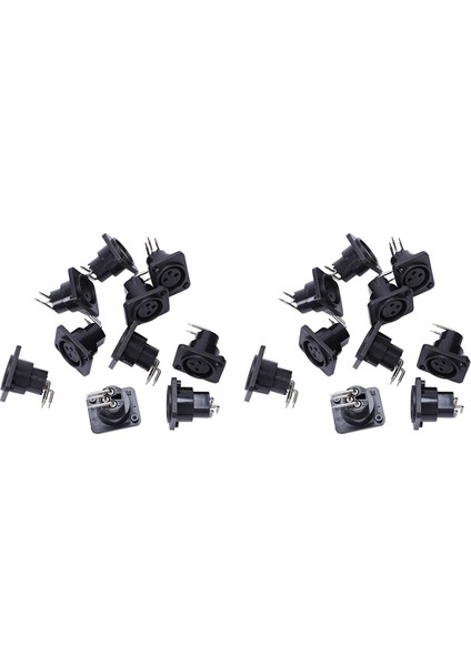 20 Adet Siyah Xlr 3pin Dişi Panel Montajlı Şasi Pcb Soket Konnektör (Yurt Dışından)