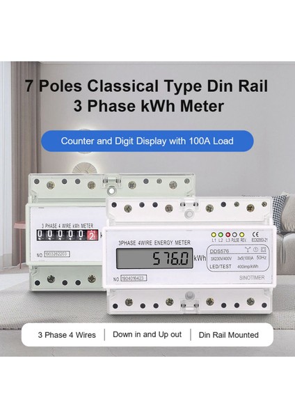 Üç Fazlı 4 Tel Dijital Güç Elektrik Elektrik Sayacı Kwh Güç Tüketimi Monitörü Dın Ray Montajı Ac 380 V 400 V A (Yurt Dışından)