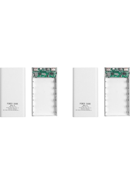 2X18650 Pil Güç Bankası Kutusu 5V 2.1A LCD Ekran 20000MAH Elektrik Panosu Için 6X18650 Pil Dıy Powerbank Kutusu (Beyaz) (Yurt Dışından)