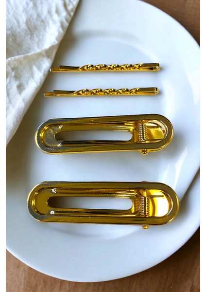 Kadın 6 cm Gold Renk 2 Adet Firkete 2 Adet Pens Toka Seti