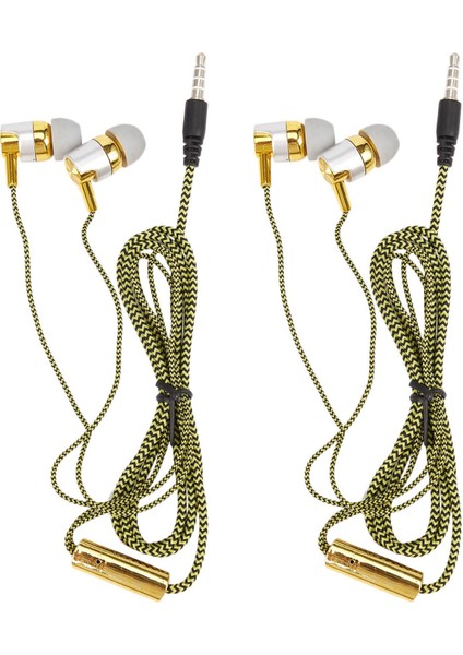 2x H-169 3,5 mm Mp3 Mp4 Kablolama Subwoofer Örgülü Kablo, Buğday Teli Kontrollü Kulaklıklar (Altın) (Yurt Dışından)