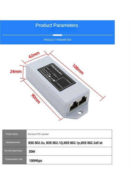1 Ila 2 Bağlantı Noktalı Poe Genişletici 100MBPS Ieee 802.3AF/NVR Ip Kamera Için Standart 48V Poe Poe Aralığı Için 100 Metre Uzatma (Yurt Dışından)