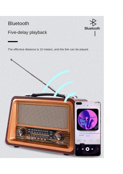 Taşınabilir Ahşap Retro Radyo Kablosuz Bluetooth Hoparlörler Hıfı Stereo Am/fm Radyo Çalar USB Tf Aux Mp3, Maun Rengi (Yurt Dışından)