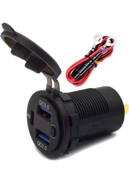 40W Pd Type-C Araç Şarj Anahtarı 24W Qc3.0 USB Hızlı Şarj Cihazı Su Geçirmez Şarj Cihazı Güç Teslimat Voltmetresi, 60CM Kablo ile (Yurt Dışından)