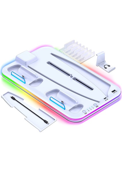 Stand Için 3 Modlu LED Soğutma Fanı 2 Kontrol Cihazı Disk/dijital Rgb Soğuk Işık Için Şarj Ünitesi Beyaz (Yurt Dışından)