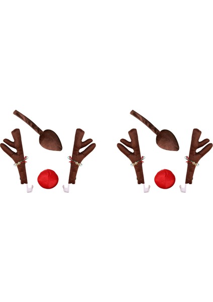 2x Dekorasyon Araç Burun Boynuz Kostüm Seti Rudolph Noel Kırmızı Burun Süsleri (Yurt Dışından)