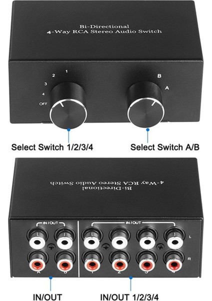 Çift Yönlü 4 Yollu Rca Stereo Ses Anahtarı Sol/sağ Ses Kanalı Ses Değiştirici, 2'si 4 Çıkışlı Veya 4'ü 2 Çıkışlı Ses Ayırıcı (Yurt Dışından)