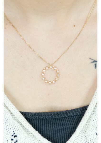 Taşlı Halka Kolye 14 Ayar A030927