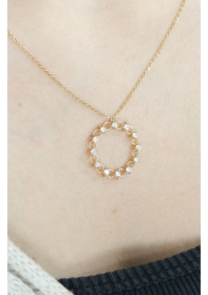 Taşlı Halka Kolye 14 Ayar A030927 fiyatları