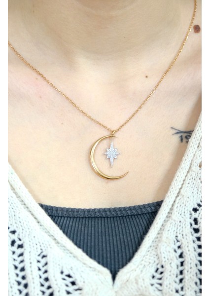 Hilal & Kutup Yıldızı Kolye 14 Ayar AT01781