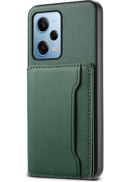 Xiaomi Redmi Note 12 Pro 5g / 12 Pro Speed 5g / Poco X5 Pro 5g Kılıf Tpu+Pc+Pu Kickstand Kartlı Telefon Kapağı - Yeşil (Yurt Dışından)