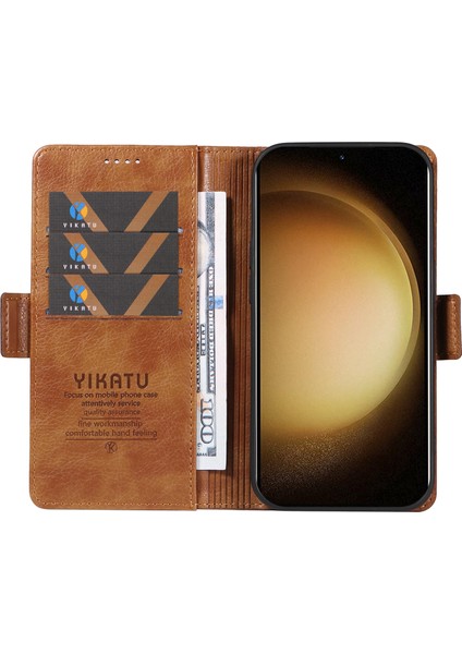 Yıkatu YK-007 Samsung Galaxy S23+ Cüzdan Kılıf Litchi Dokulu Deri Flip Telefon Kapağı - Kahverengi (Yurt Dışından) fiyatları