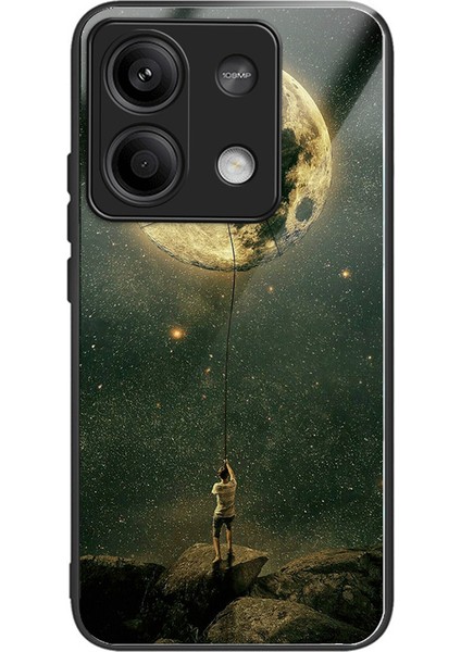 Xiaomi Redmi Note 13 5g Kılıf Temperli Cam Arka Tpu Çerçeve Telefon Kapağı Baskı Deseni - Adam ve Ay (Yurt Dışından)