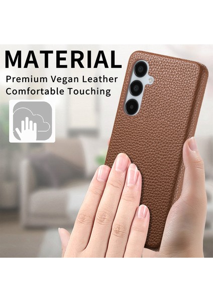 Y1 Samsung Galaxy A15 4g / A15 5g Telefon Kapağı Pu Deri Kaplamalı Pc Litchi Doku Kılıfı - Kahverengi (Yurt Dışından) indirimleri
