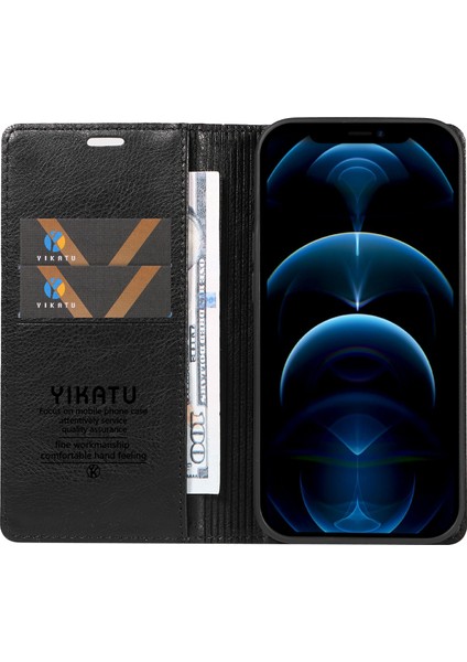 Yıkatu YK-006 iPhone 12 Pro Max Için Deri Kılıf Manyetik Çevirmeli Telefon Cüzdan Kapağı - Siyah (Yurt Dışından) indirimleri