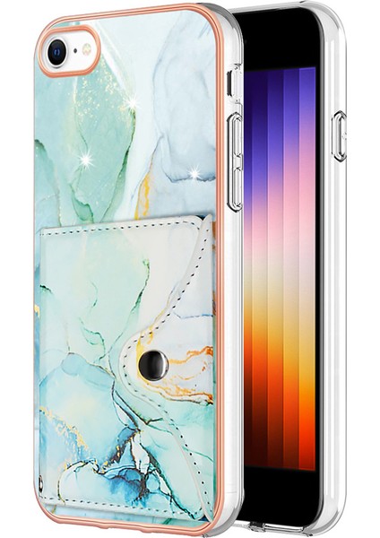 Yb Deri Kaplama Serisi-9 iPhone Se (2022) / Se (2020) / 7 4.7 Inç / 8 4.7 Kılıf Kickstand Imd Arka Telefon Kapağı - 003 Yeşil (Yurt Dışından)