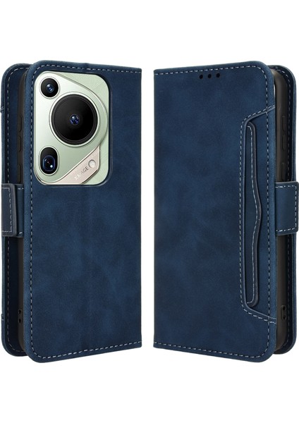 Huawei Pura 70 Pro / 70 Pro+ / 70 Ultra Deri Kılıf Için Çoklu Kart Yuvaları Telefon Kapağı - Mavi (Yurt Dışından)