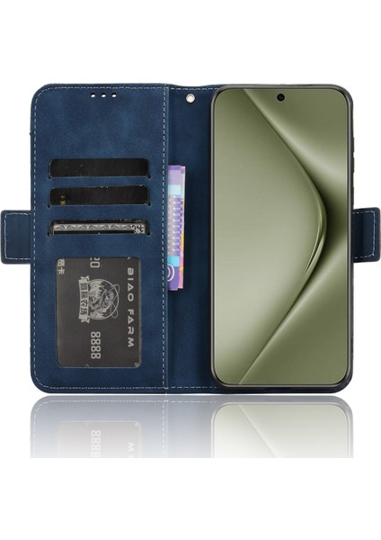 Huawei Pura 70 Pro / 70 Pro+ / 70 Ultra Deri Kılıf Için Çoklu Kart Yuvaları Telefon Kapağı - Mavi (Yurt Dışından) modelleri