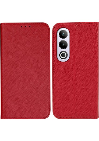 Oneplus Ace 3V 5g Kılıf Için Manyetik Kapatma Çapraz Doku Deri Telefon Kapağı - Kırmızı (Yurt Dışından)