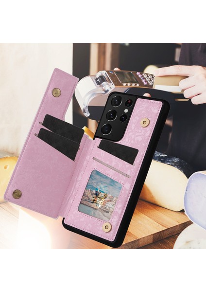 Samsung Galaxy S21 Ultra 5g Kart Yuvaları Kickstand Rfıd Engelleme Cep Telefonu Kılıfı Pu Deri + Tpu Kapak - Çiçekler (Yurt Dışından) fiyatları