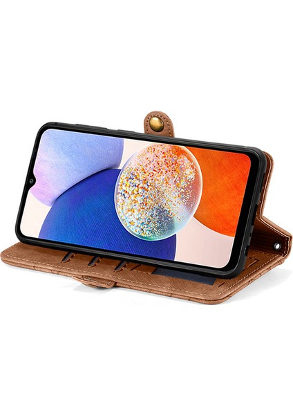 Samsung Galaxy A14 5g / 4g Kılıf Geometri Deri Fermuarlı Cüzdan Telefon Kılıfı - Kahverengi (Yurt Dışından) modelleri